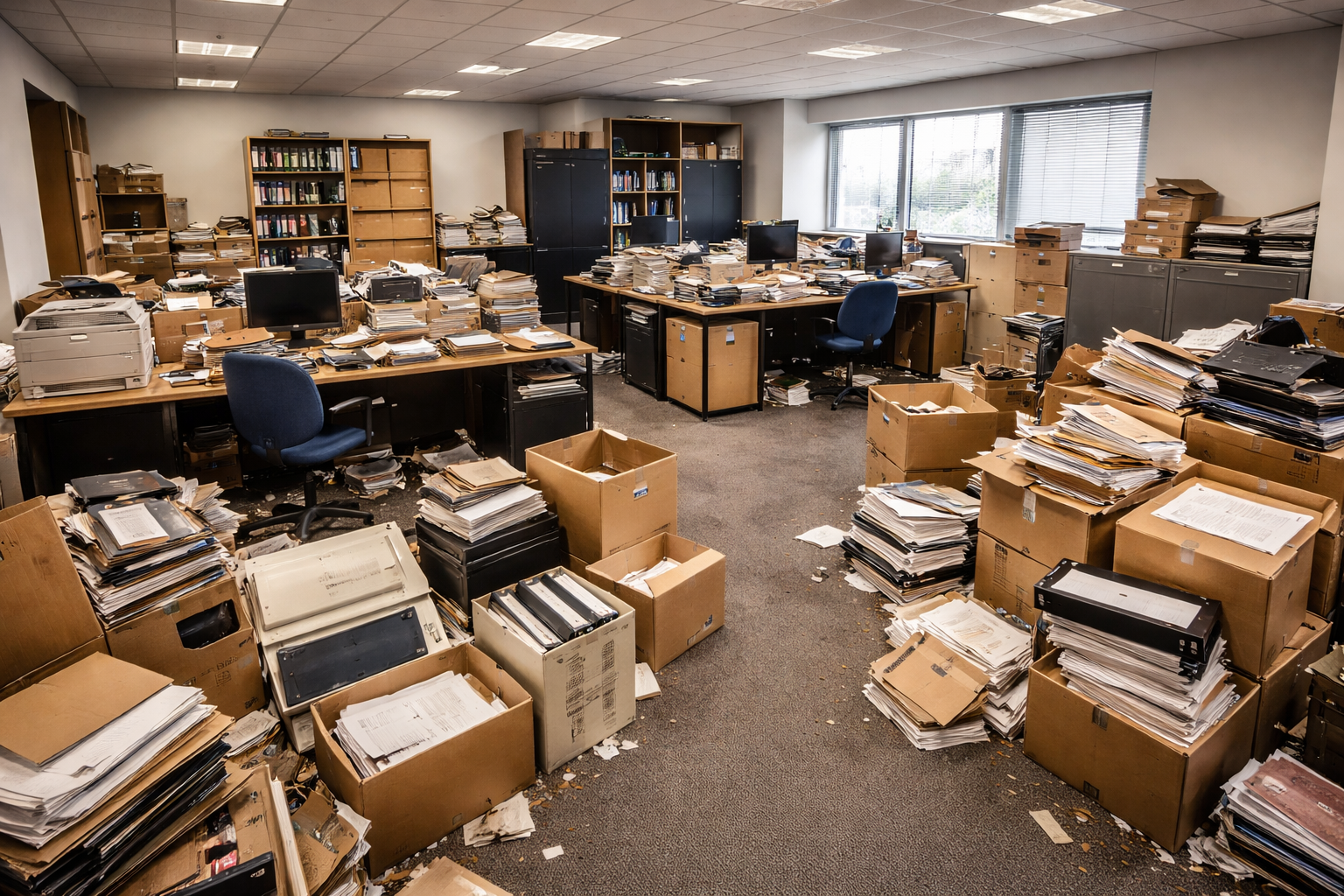 bureau très encombré avant débarras à Montpellier