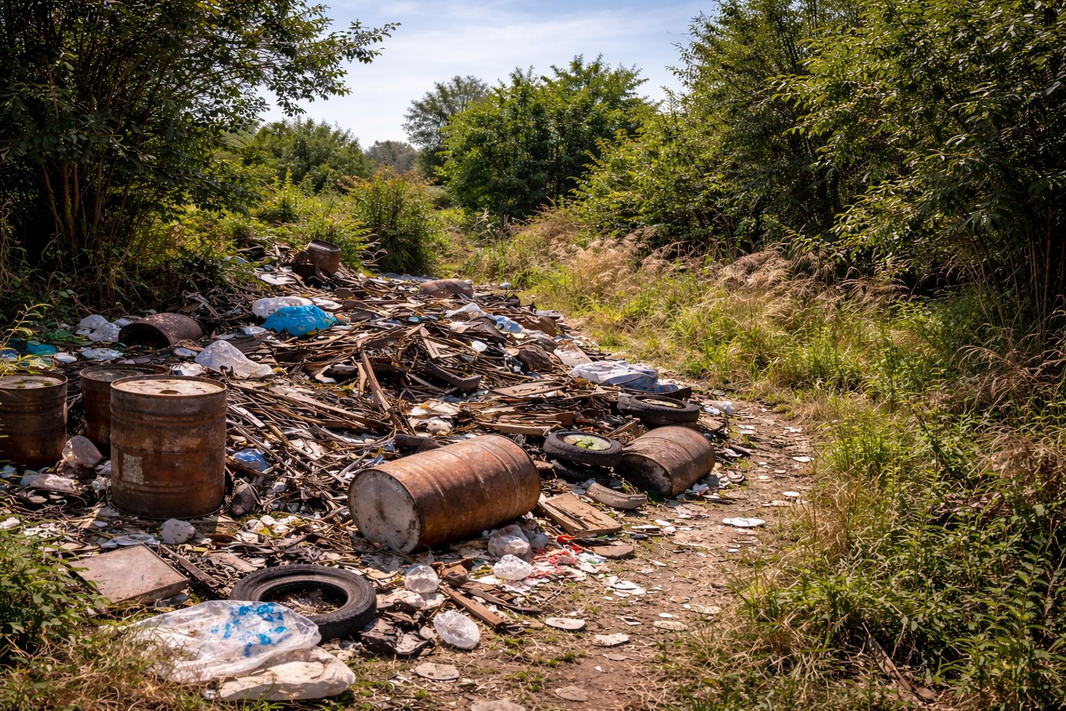 terrain encombré de ferraille et déchets avant débarras à Montpellier